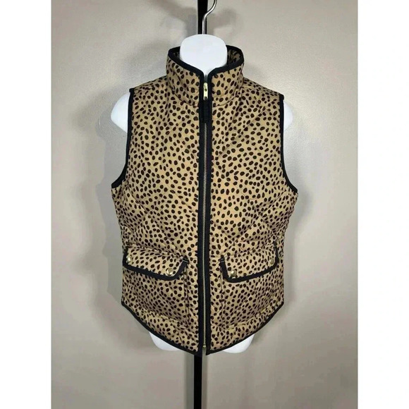 J. Crew Women's Animal Leopard Print Quilted Puffer Vest Snap Pockets Size XS - Picture 1 of 6